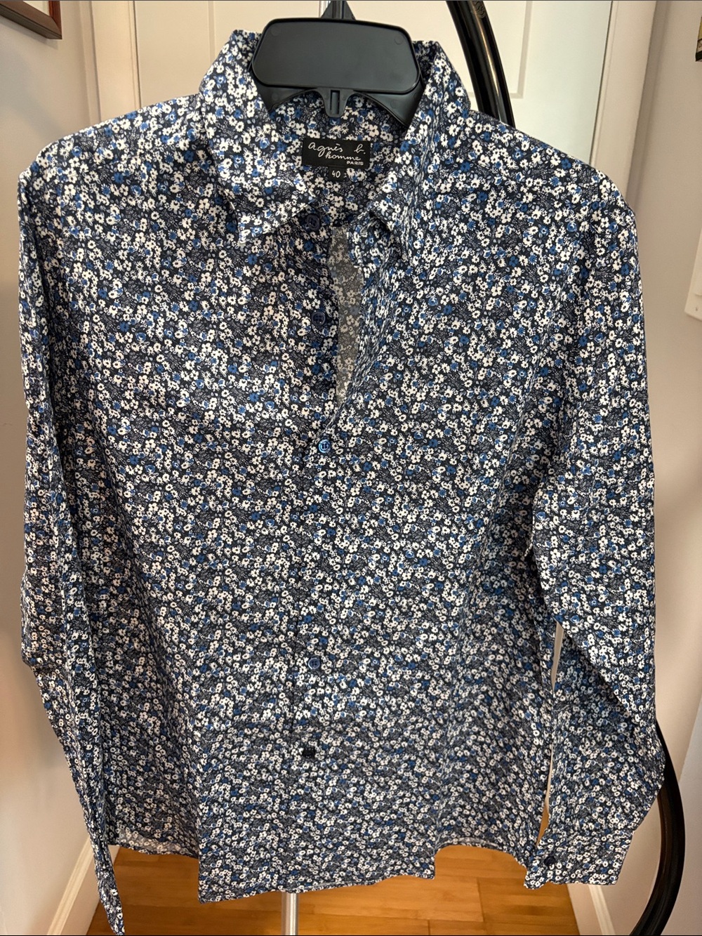Agnes B. Blue and White Floral Button-Up Shirt